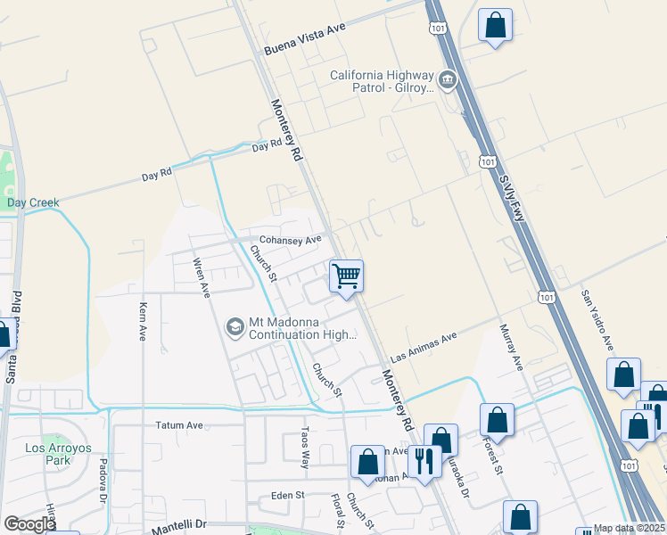 map of restaurants, bars, coffee shops, grocery stores, and more near 8 Sturla Way in Gilroy
