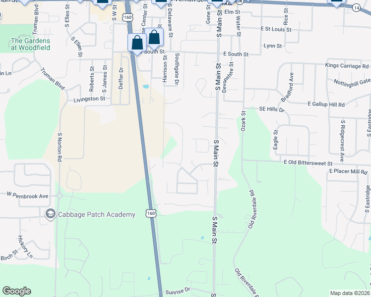 map of restaurants, bars, coffee shops, grocery stores, and more near 10 Hillside Drive in Nixa