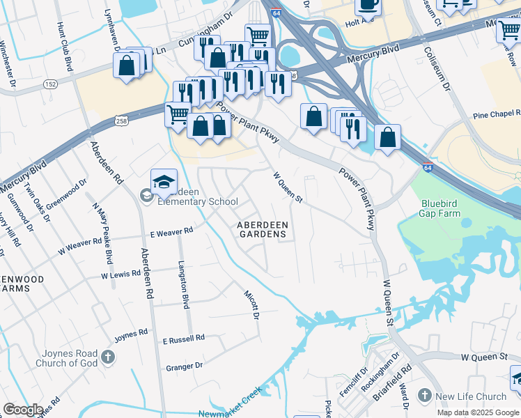 map of restaurants, bars, coffee shops, grocery stores, and more near 29 Sharon Court in Hampton