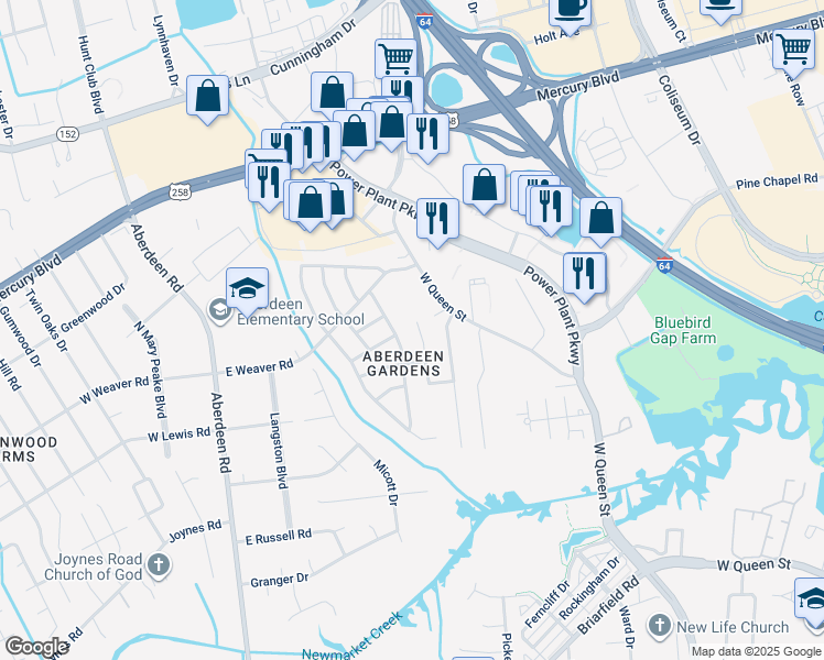 map of restaurants, bars, coffee shops, grocery stores, and more near 29 Sharon Court in Hampton