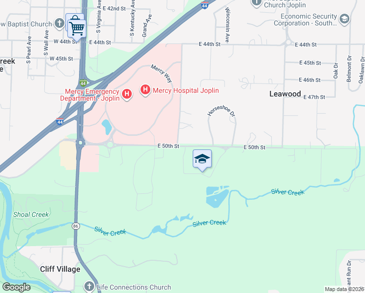 map of restaurants, bars, coffee shops, grocery stores, and more near 755 East 50th Street in Joplin
