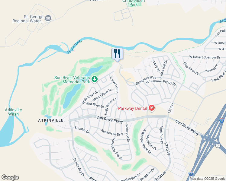map of restaurants, bars, coffee shops, grocery stores, and more near 1673 Warm River Drive in St. George