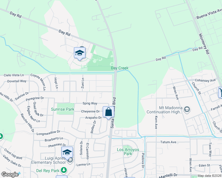 map of restaurants, bars, coffee shops, grocery stores, and more near 803 Sunrise Drive in Gilroy