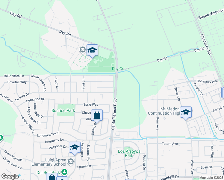 map of restaurants, bars, coffee shops, grocery stores, and more near 803 Sunrise Drive in Gilroy