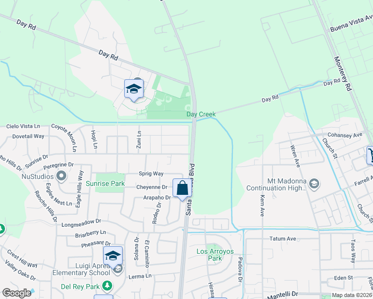 map of restaurants, bars, coffee shops, grocery stores, and more near 803 Sunrise Drive in Gilroy