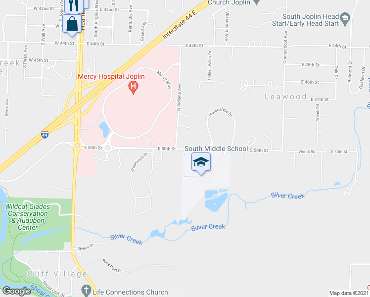map of restaurants, bars, coffee shops, grocery stores, and more near 755 East 50th Street in Joplin