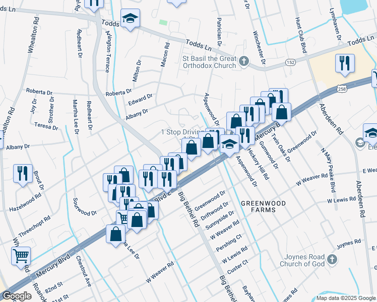 map of restaurants, bars, coffee shops, grocery stores, and more near 468 Hollomon Drive in Hampton