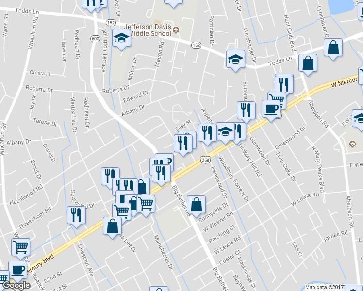 map of restaurants, bars, coffee shops, grocery stores, and more near 468 Hollomon Drive in Hampton