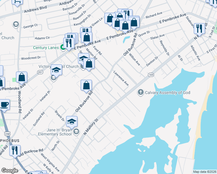 map of restaurants, bars, coffee shops, grocery stores, and more near 12 Oneda Drive in Hampton