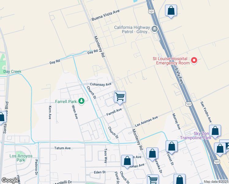 map of restaurants, bars, coffee shops, grocery stores, and more near 4 Sturla Way in Gilroy