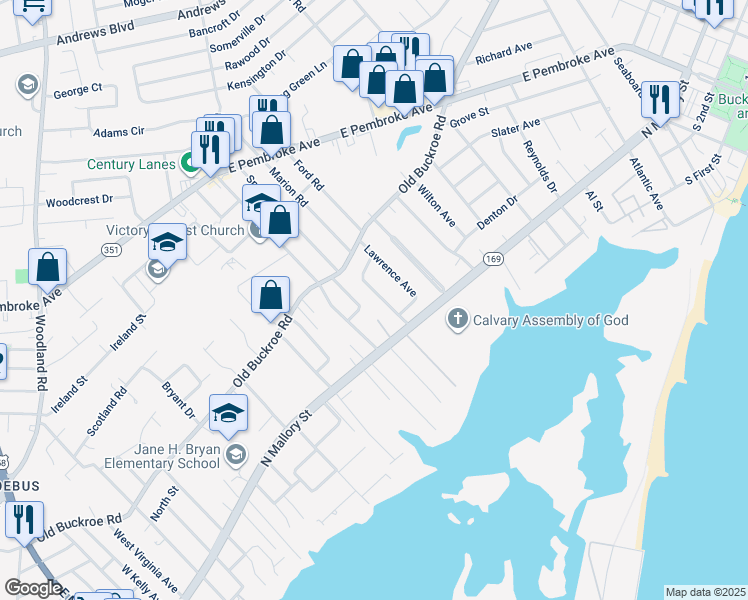 map of restaurants, bars, coffee shops, grocery stores, and more near 19 Sargeant Street in Hampton