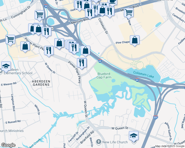 map of restaurants, bars, coffee shops, grocery stores, and more near 48 Pine Chapel Road in Hampton