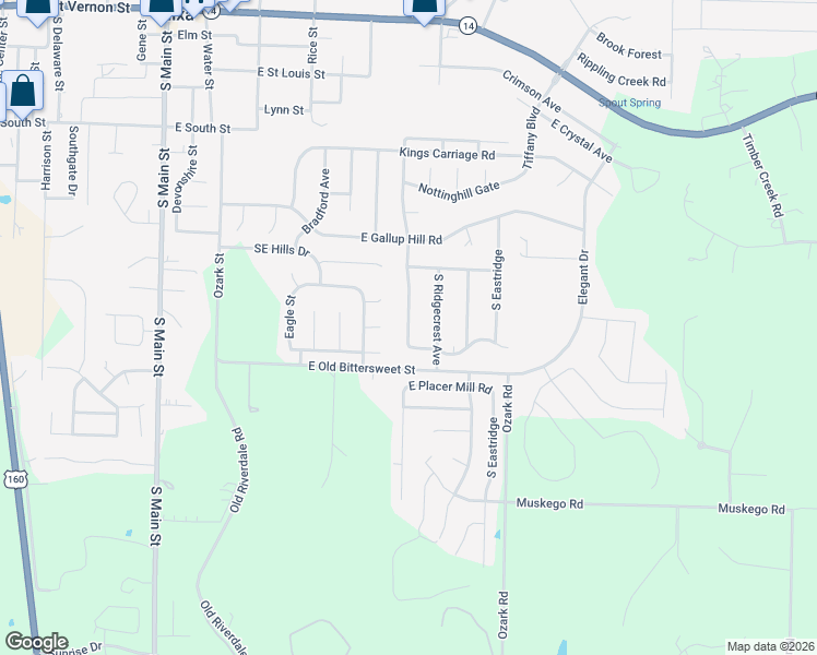 map of restaurants, bars, coffee shops, grocery stores, and more near 718 Carriage Crossing in Nixa