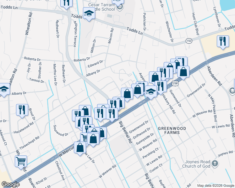 map of restaurants, bars, coffee shops, grocery stores, and more near 2928 Leta Court in Hampton
