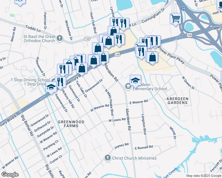 map of restaurants, bars, coffee shops, grocery stores, and more near 12 West Walker Road in Hampton