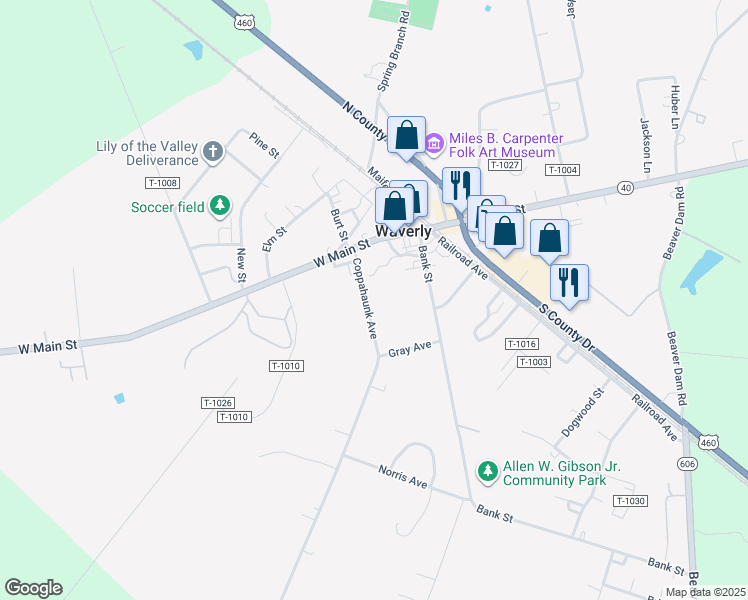map of restaurants, bars, coffee shops, grocery stores, and more near 128 Coppahaunk Avenue in Waverly