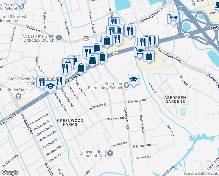 map of restaurants, bars, coffee shops, grocery stores, and more near 12 West Walker Road in Hampton
