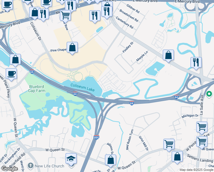 map of restaurants, bars, coffee shops, grocery stores, and more near 212 Aqua Court in Hampton