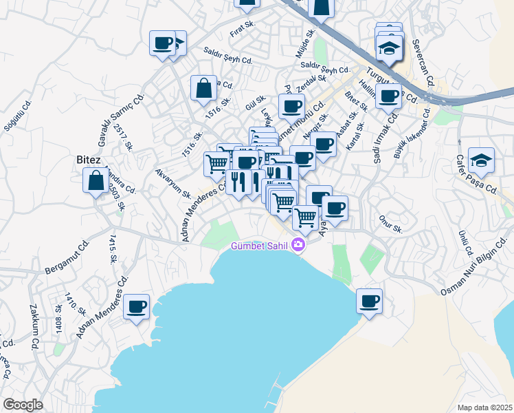 map of restaurants, bars, coffee shops, grocery stores, and more near 8 Yarbay Sabri Ergüden Sokak (Zengin Hüseyin Sk.) in Bodrum