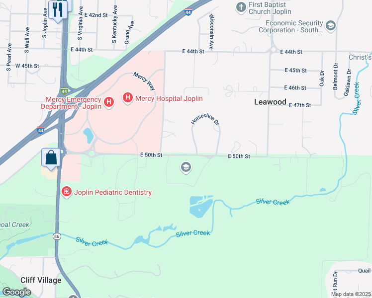 map of restaurants, bars, coffee shops, grocery stores, and more near 755-1239 East 50th Street in Joplin