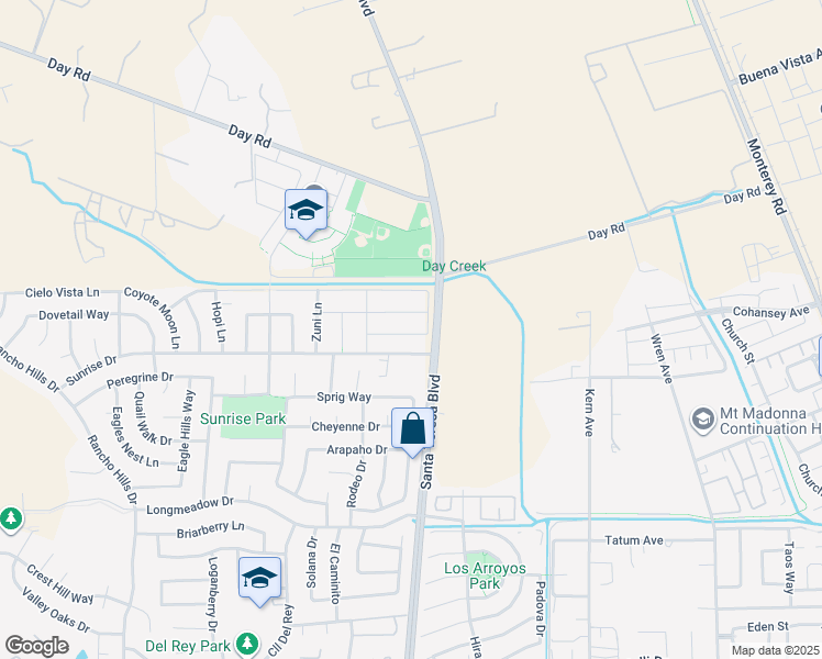 map of restaurants, bars, coffee shops, grocery stores, and more near 821 Koshare Street in Gilroy