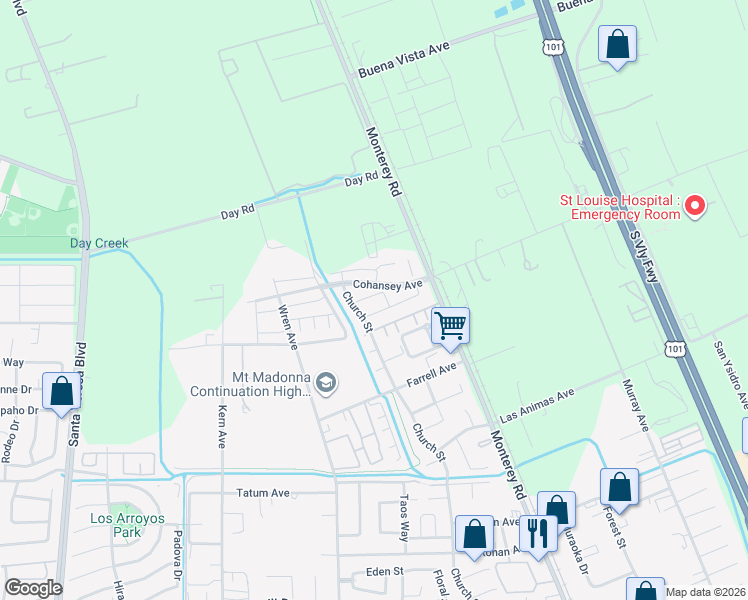 map of restaurants, bars, coffee shops, grocery stores, and more near 154 Sandpiper Way in Gilroy