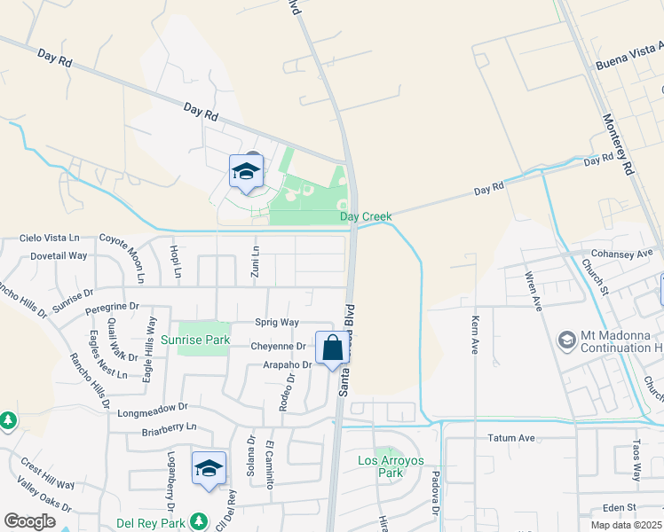 map of restaurants, bars, coffee shops, grocery stores, and more near 821 Koshare Street in Gilroy