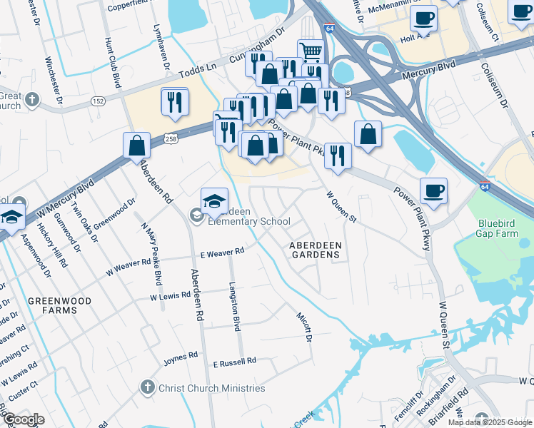 map of restaurants, bars, coffee shops, grocery stores, and more near 71 Calvary Terrace in Hampton