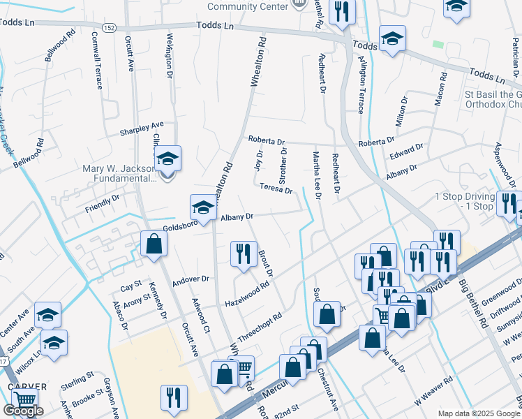 map of restaurants, bars, coffee shops, grocery stores, and more near 423 Anchorage Court in Hampton