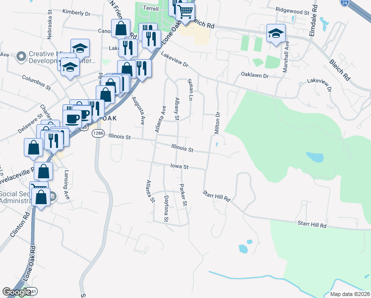 map of restaurants, bars, coffee shops, grocery stores, and more near 427 Illinois Street in Paducah