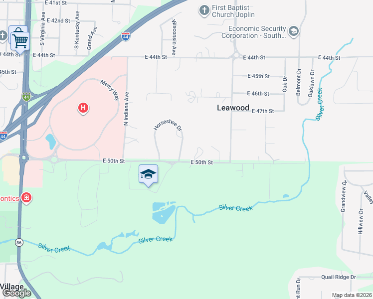 map of restaurants, bars, coffee shops, grocery stores, and more near 62-98 Horseshoe Drive in Joplin