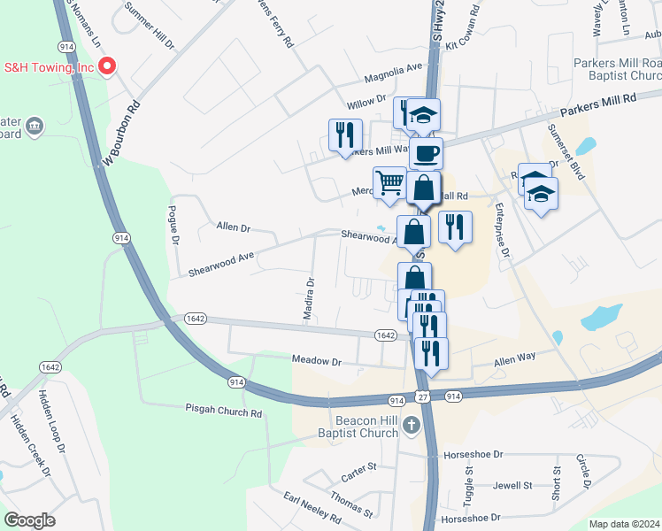 map of restaurants, bars, coffee shops, grocery stores, and more near 4001-4099 Jodis Way in Somerset