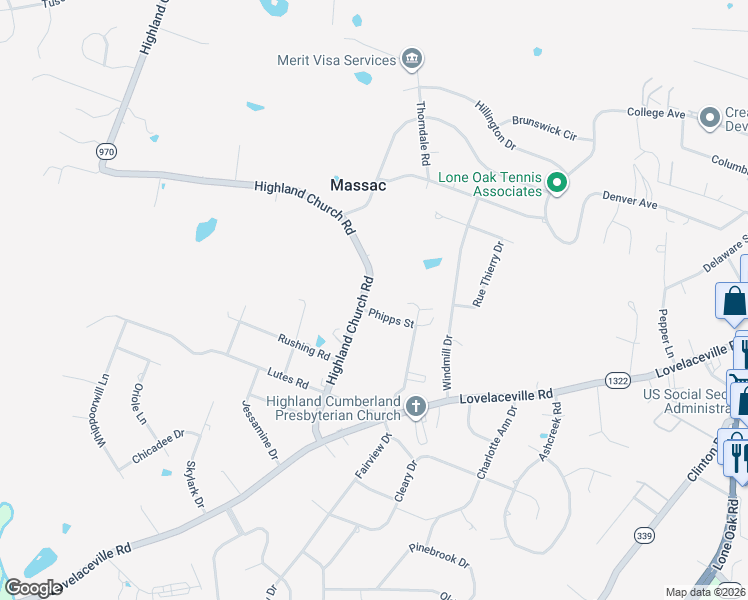 map of restaurants, bars, coffee shops, grocery stores, and more near 320 Phipps Street in Paducah