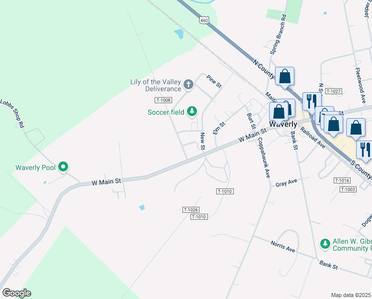 map of restaurants, bars, coffee shops, grocery stores, and more near 111 Pleasant Spring Avenue in Waverly