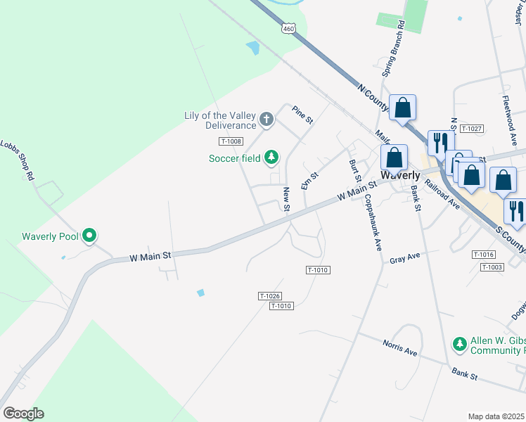map of restaurants, bars, coffee shops, grocery stores, and more near 111 Pleasant Spring Avenue in Waverly