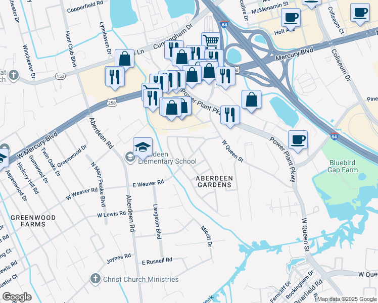 map of restaurants, bars, coffee shops, grocery stores, and more near 71 Roxbury Terrace in Hampton