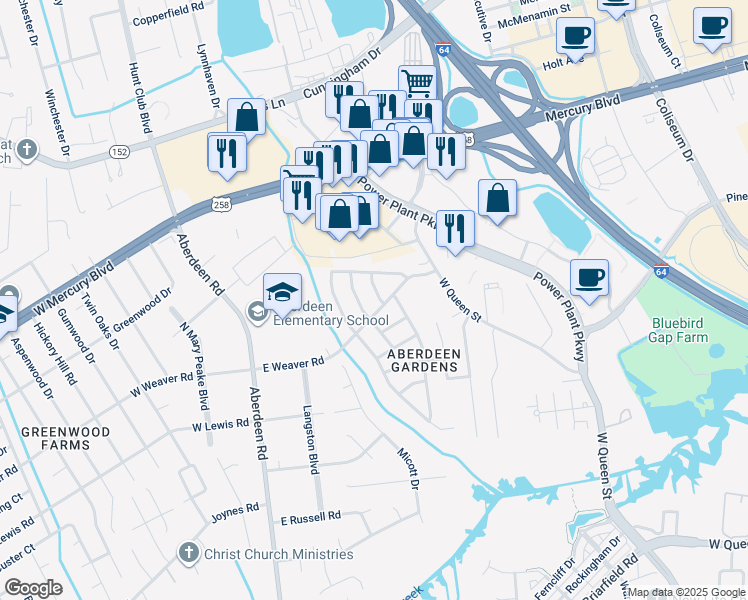 map of restaurants, bars, coffee shops, grocery stores, and more near 71 Roxbury Terrace in Hampton