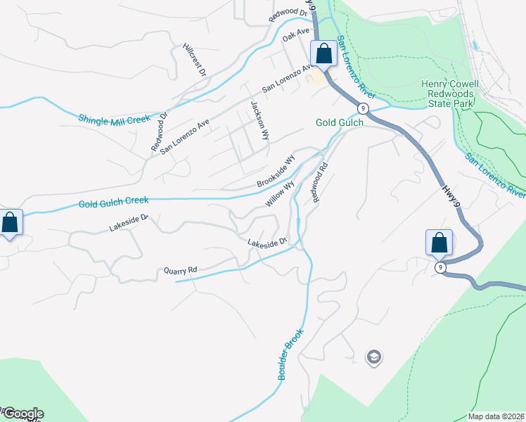 map of restaurants, bars, coffee shops, grocery stores, and more near 700 Willow Way in Felton