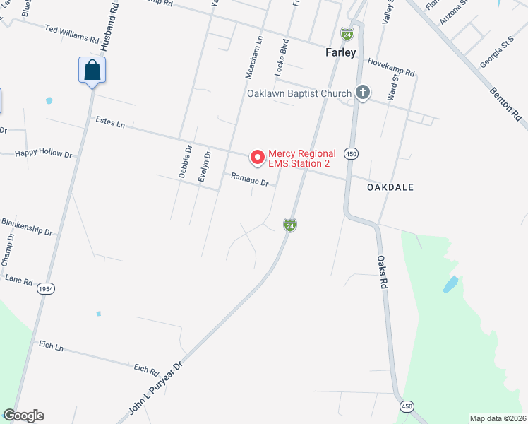 map of restaurants, bars, coffee shops, grocery stores, and more near 221 Chadwick Drive in Paducah