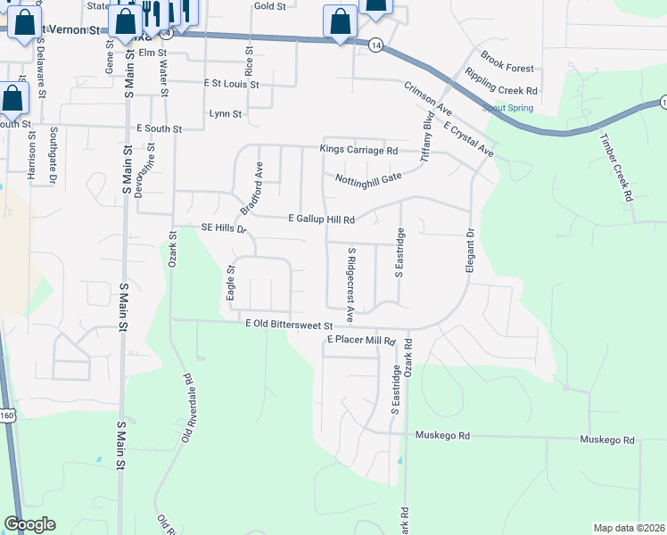 map of restaurants, bars, coffee shops, grocery stores, and more near 718 S Carriage Crossing in Nixa