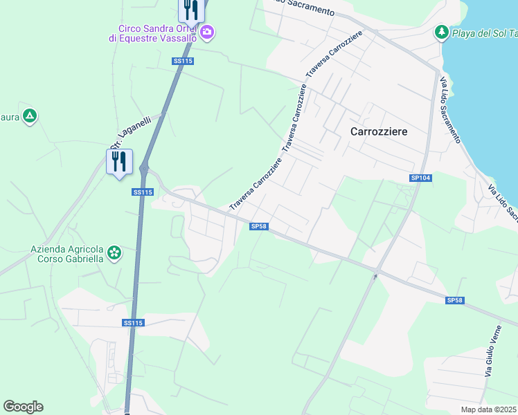 map of restaurants, bars, coffee shops, grocery stores, and more near 3 Via della Colomba in Carrozziere