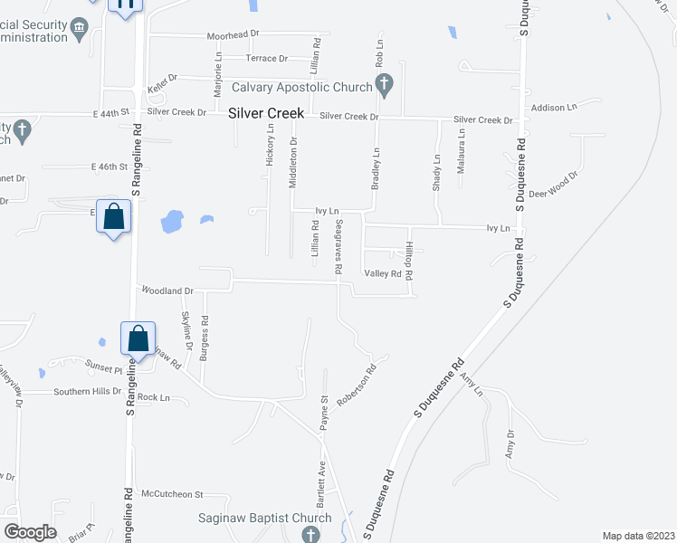 map of restaurants, bars, coffee shops, grocery stores, and more near 4613 Seagraves Drive in Joplin