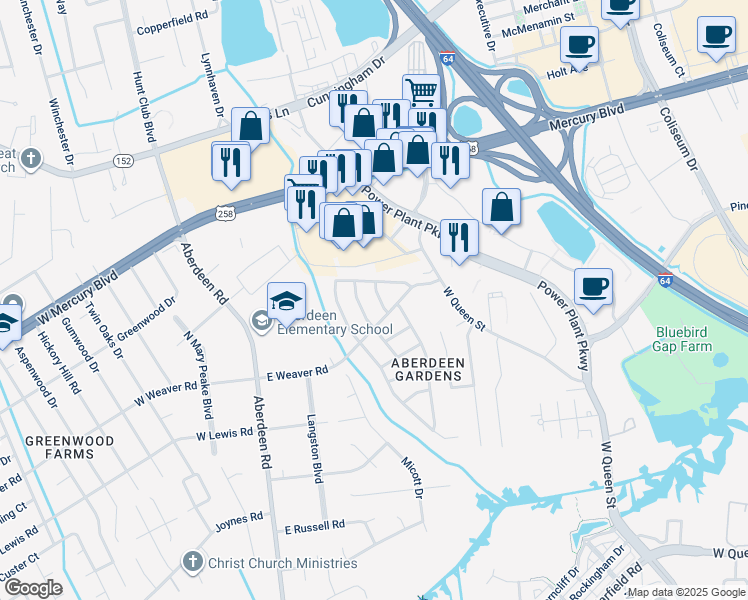 map of restaurants, bars, coffee shops, grocery stores, and more near 75 Roxbury Terrace in Hampton