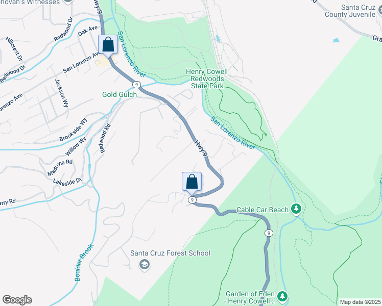 map of restaurants, bars, coffee shops, grocery stores, and more near 4865 California 9 in Felton