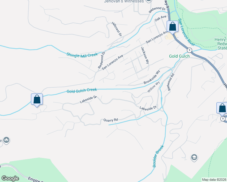 map of restaurants, bars, coffee shops, grocery stores, and more near 949 Brookside Way in Felton