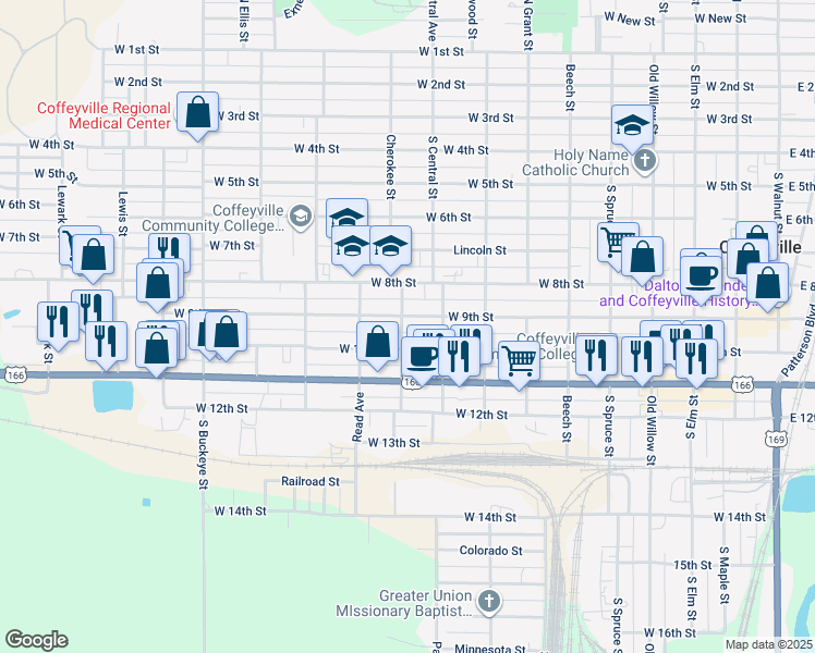 map of restaurants, bars, coffee shops, grocery stores, and more near 1003 West 9th Street in Coffeyville