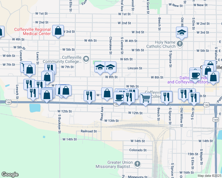 map of restaurants, bars, coffee shops, grocery stores, and more near 1003 West 9th Street in Coffeyville