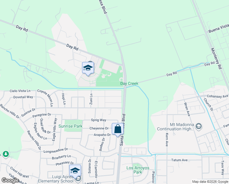 map of restaurants, bars, coffee shops, grocery stores, and more near 844 Pueblo Court in Gilroy