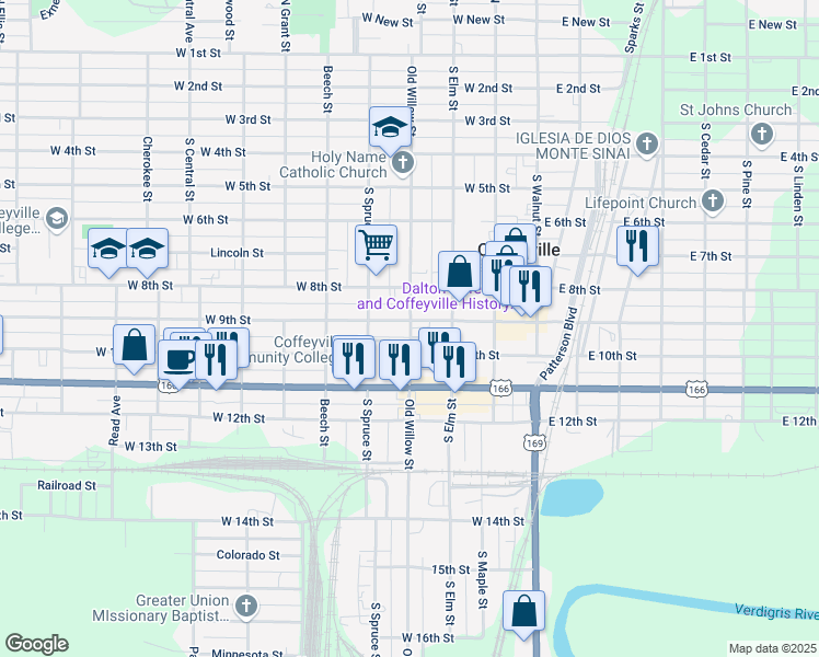 map of restaurants, bars, coffee shops, grocery stores, and more near 403 West 9th Street in Coffeyville