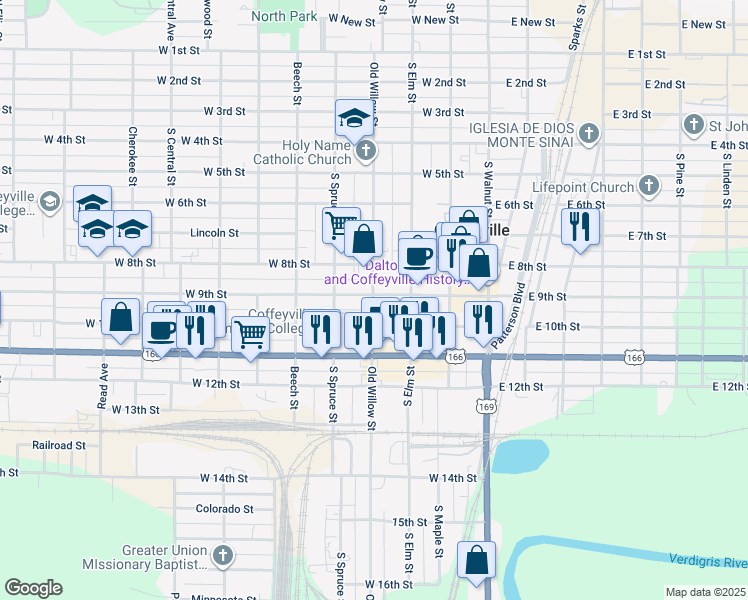 map of restaurants, bars, coffee shops, grocery stores, and more near 403 West 9th Street in Coffeyville